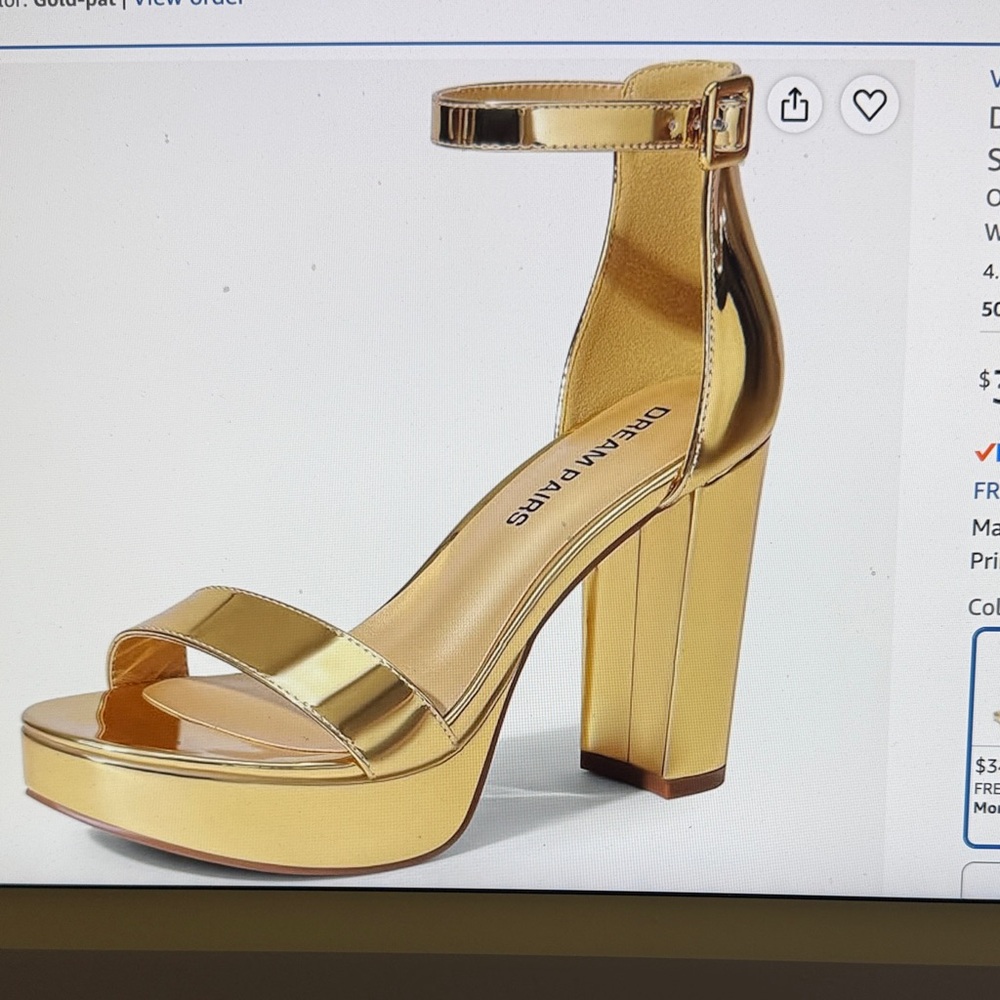 Dream Pairs Metallic Gold Platform Ankle Strap Sandals
